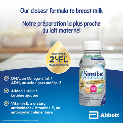 Similac Pro-Advance Step 1 Infant Formula, Closest to Breast Milk with 2'-FL, Ready to Feed, 0+ Months, 16 x 235 mL