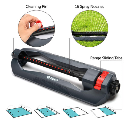 Eden 96213EDAMZ Weighted Essential Oscillating Sprinkler | Covers Up to 3,600 sq. ft., 16 Precision Nozzles, Adjustable Range, Turbo Drive Motor, Quick Connect Bundle, Stainless Steel Filters, Black