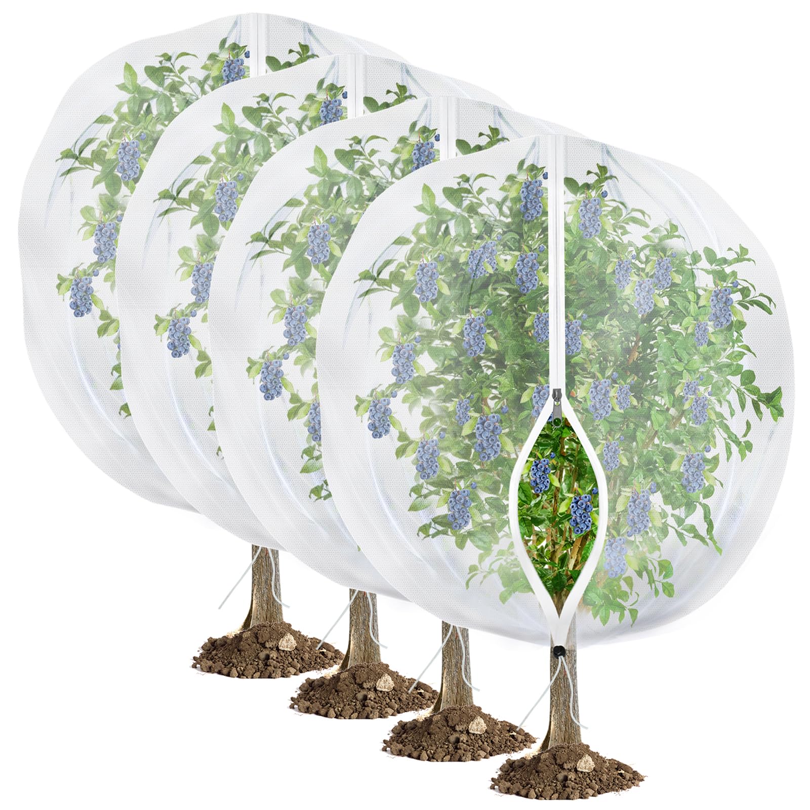 4Pack Garden Fruit Tree Netting for Cicadas with Zipper 150 x 120cm Garden Bird Mesh Netting for Blueberry Bushes with Drawstring,Insect Plant Protection Mesh Net Bags for Tomato,Cicada,Animals