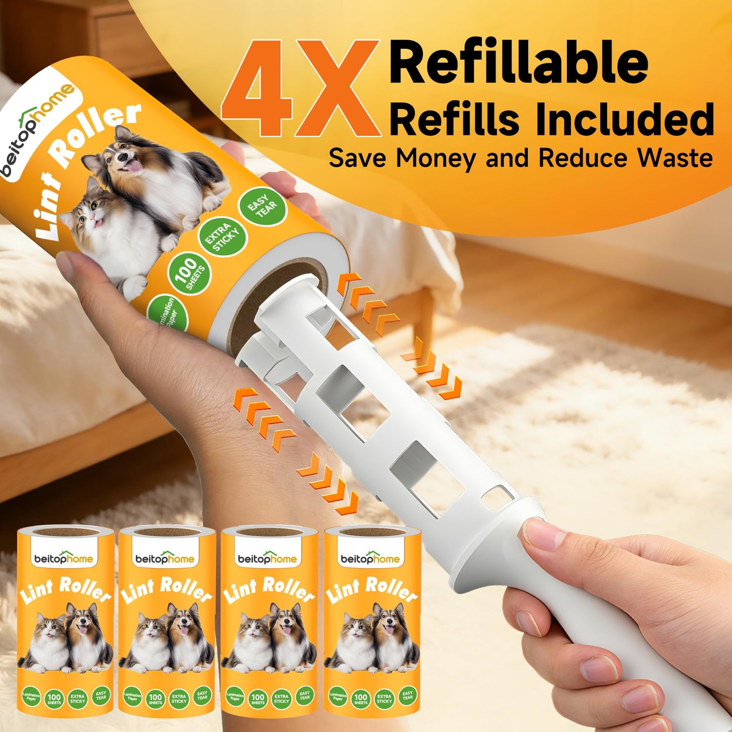 Lint Roller for Pet Hair Extra Sticky, 800 Sheets with 4 Durable Handles and Strong Paper Refills, Pet Hair Roller for Dogs and Cats, Lint Remover for Clothes, Carpet, and Furniture