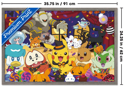 Pokémon: Halloween Party- Group Wall Poster, 34L" x 22.4W", Barnwood Framed Version