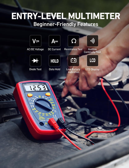 AstroAI Digital Multimeter 2000, Multimeter Tester with Volt Amp Ohm, Multi Meter Measures Voltage, Current, Resistance, Continuity and Diode, Backlight LCD Display, Blue