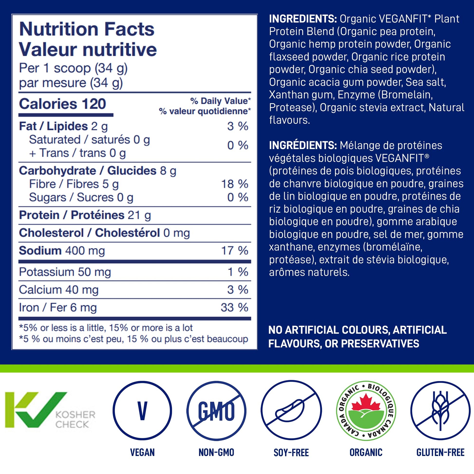 LeanFit Organic Plant-Based Protein Powder - Natural Vanilla Flavor, 21g Protein Per Serving, 44 Servings, 1.5kg