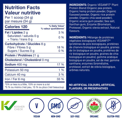 LeanFit Organic Plant-Based Protein Powder - Natural Vanilla Flavor, 21g Protein Per Serving, 44 Servings, 1.5kg
