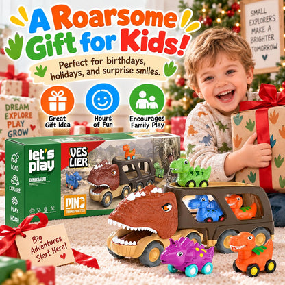 Dinosaur Truck Toy Car for Kids, Friction Power Carrier Vehicle with 4 Pack Small Pull Back Dino Car, Christmas Birthday Gift for 18M+ 2 3 4 5 Years Old Boys Toddlers 🍁 All In One Marketplace Canada