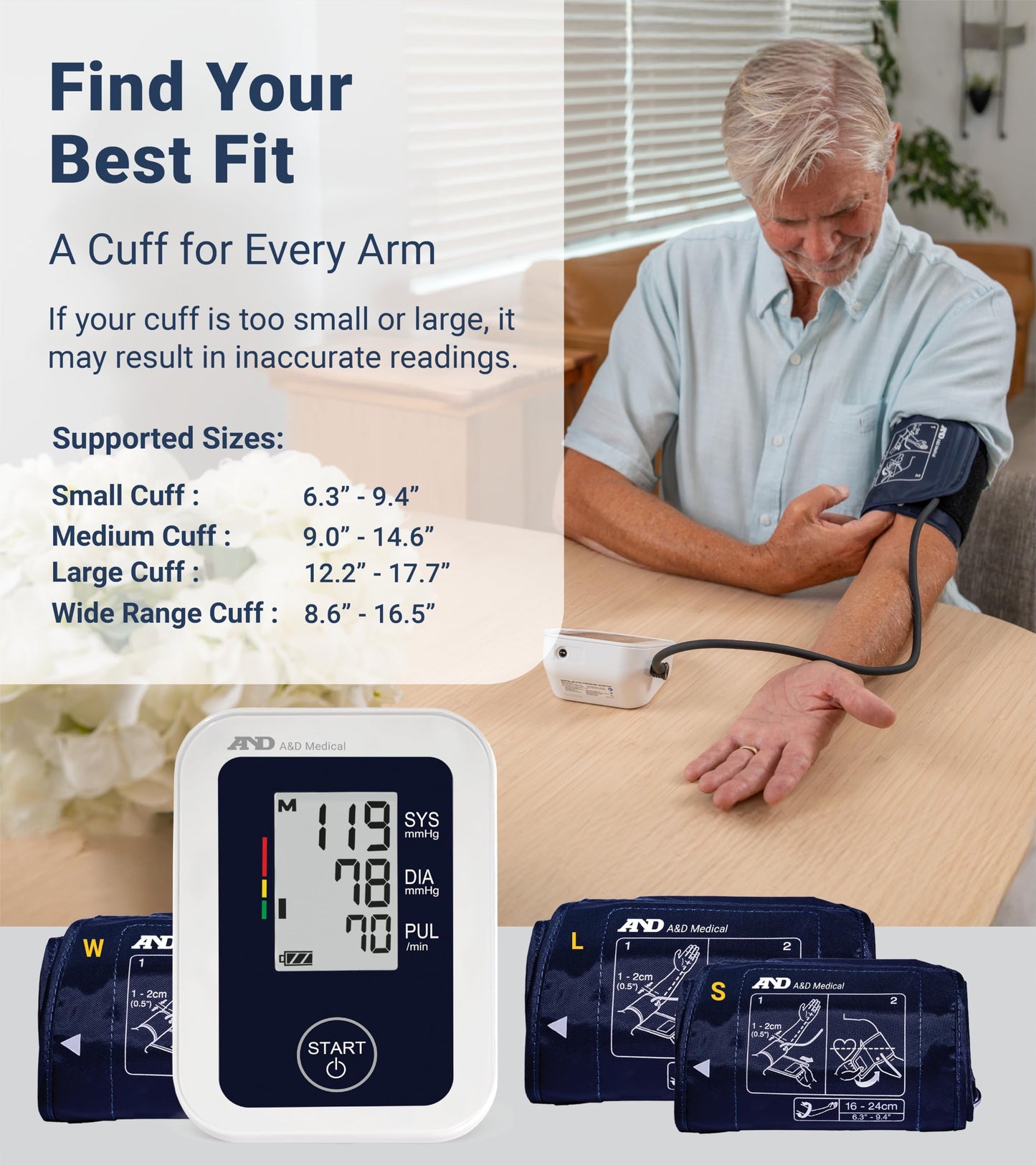 A&D Medical Blood Pressure Monitor for Home Use - UA-651CN - Upper Arm Precise BP Machine - Wide Range Cuff (8.6–16.5” / 22-42 cm) Easy To Use, One Click Operation, Adults, AA Batteries, 1-User - Available at All In One Marketplace Canada