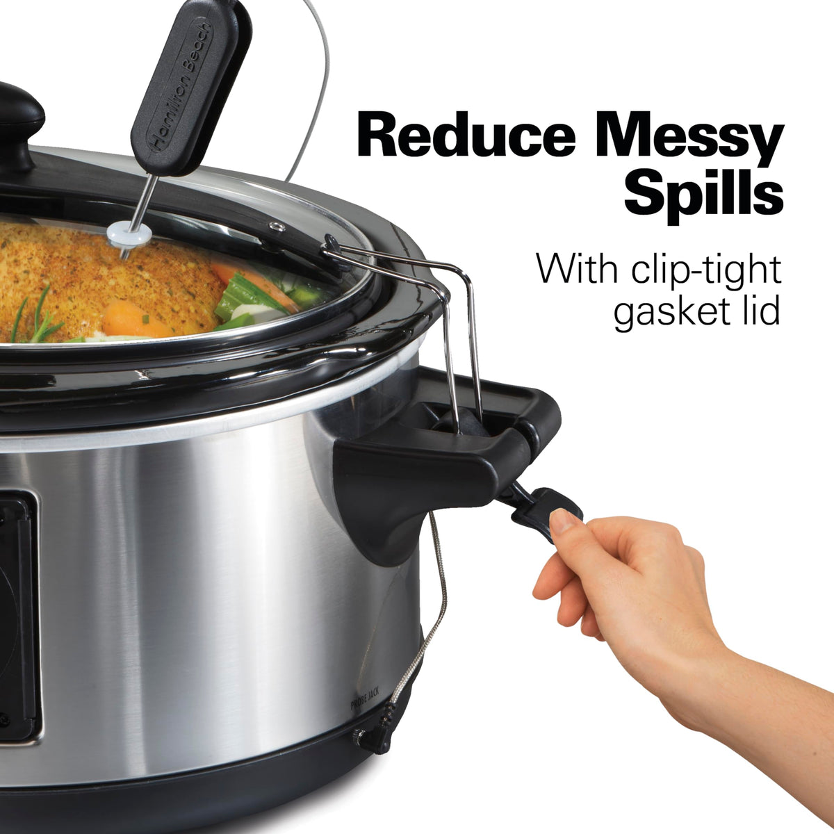 Hamilton Beach Set & Forget Programmable Slow Cooker, 6 Quart (5.7 L), Stainless Steel, Temperature Probe, Lid Lock for Travel, Dishwasher Safe Crock & Lid, Model 33969AG