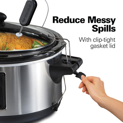 Hamilton Beach Set & Forget Programmable Slow Cooker, 6 Quart (5.7 L), Stainless Steel, Temperature Probe, Lid Lock for Travel, Dishwasher Safe Crock & Lid, Model 33969AG