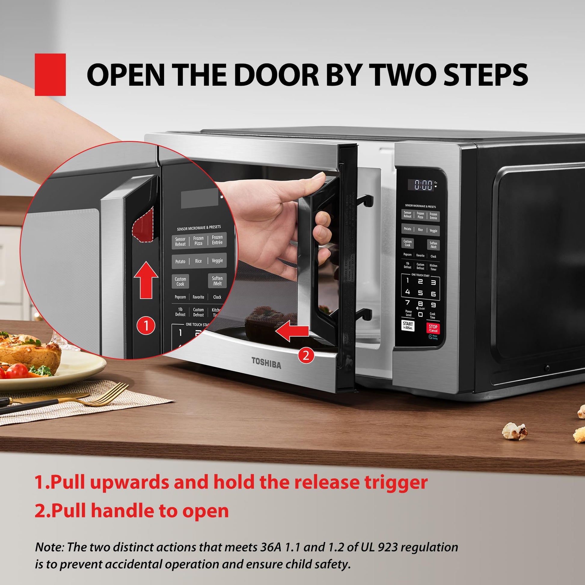 TOSHIBA ML-EM31P(SS)/CA Microwave Oven with Smart Sensor, Easy Clean Interior, ECO Mode, and Sound On/Off, 1.2 Cu. ft, Stainless Steel - Available at All In One Marketplace Canada