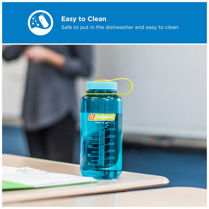 Nalgene 32 oz Wide Mouth Water Bottle BPA-Free, Durable & Leak Proof, Lightweight Bottle for Hiking & Gym, Work & Travel, Cerulean