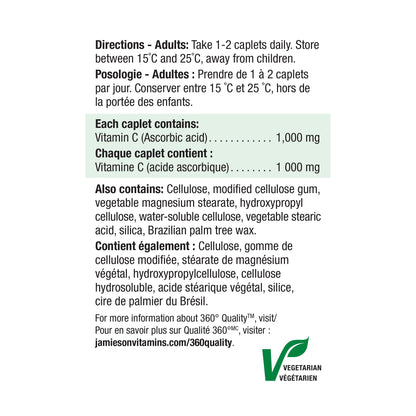 Jamieson Vitamin C 1,000 mg Caplets, Antioxidant Protection, Supports Immune Health, Strong Teeth and Bones. Vegetarian, Gluten-Free, 100 Caplets, Proudly Canadian - Available at All In One Marketplace Canada