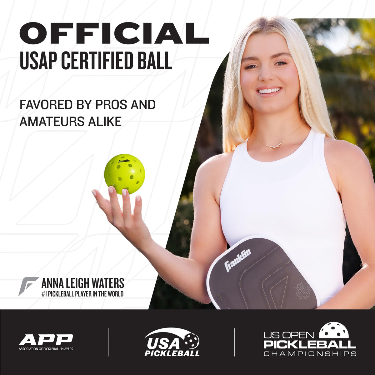 Franklin Sports X-40 Pickleballs - Official Ball of USA Pickleball, APP Tour, US Open - Suitable for Outdoor Courts - Regulation Size, Tournament Grade - 50 Pack - Optic