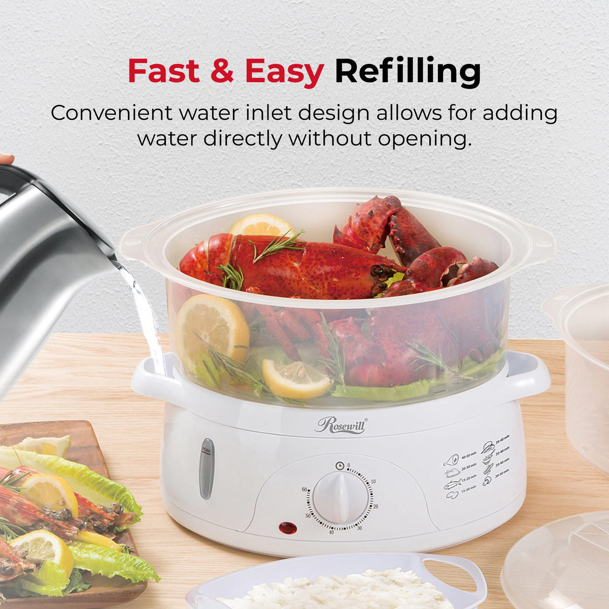 Cuiseur vapeur électrique Rosewill sans BPA, 9,5 litres (9 L), à 3 paniers empilables avec minuterie, RHST-15001