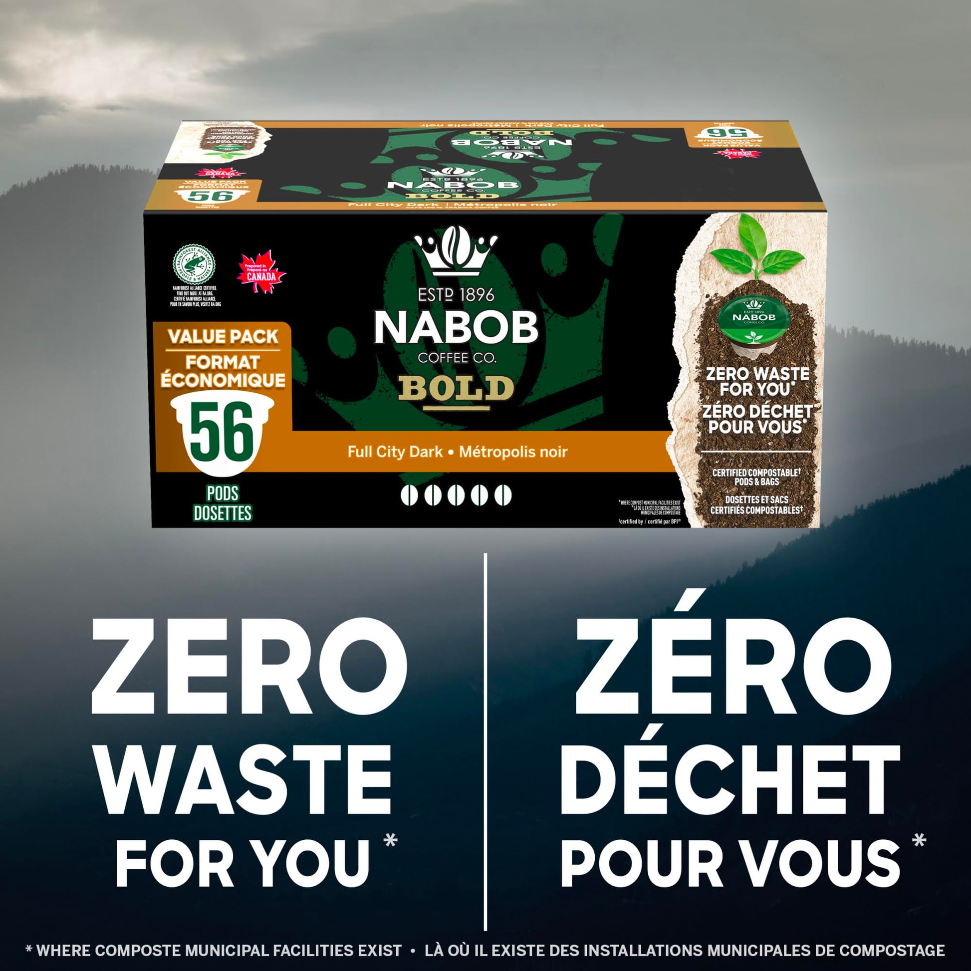 Nabob Bold Full City Dark 100% Compostable Pods, 56 Pods - Available at All In One Marketplace Canada