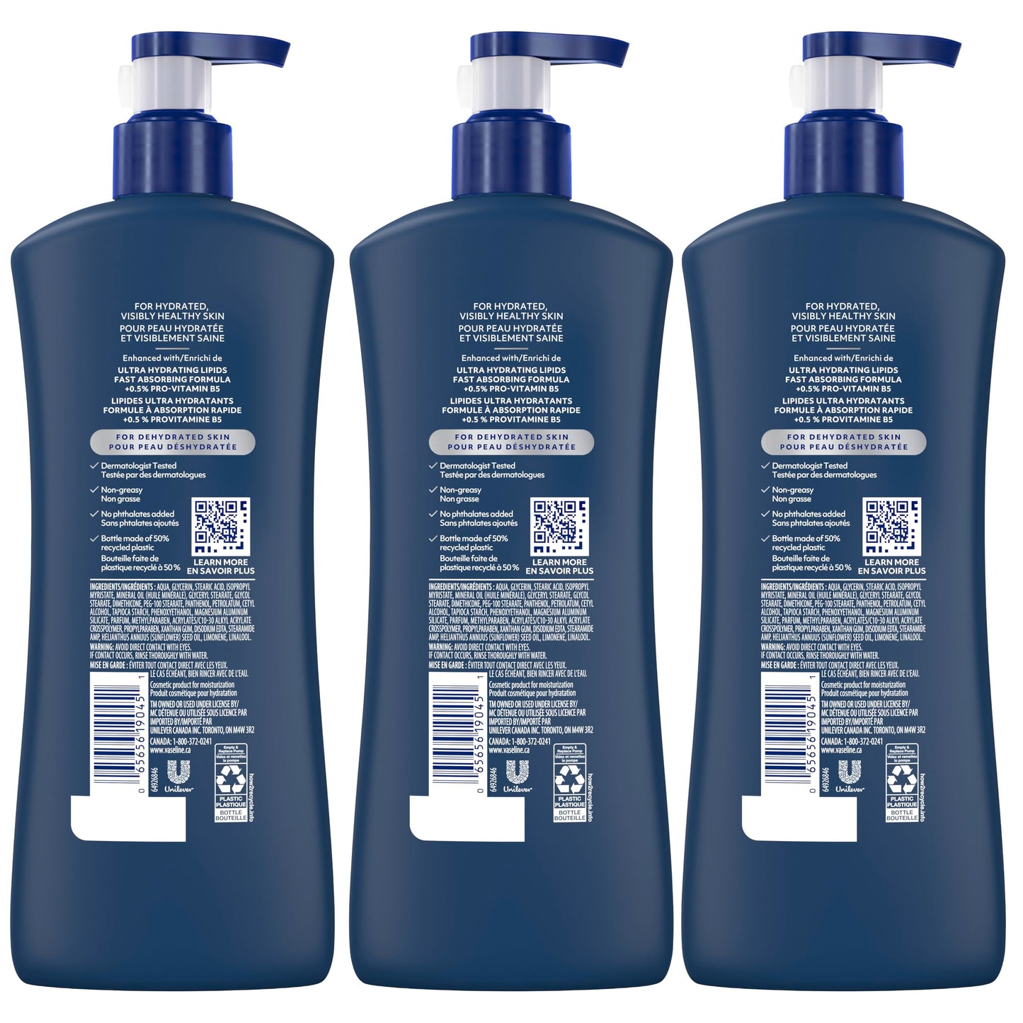 Vaseline Men 3 in 1 Body, Face & Hands Lotion 48 H Dry skin moisturizer, Fast Absorbing with Ultra hydrating lipids, 600 ml (3-pack) - Available at All In One Marketplace Canada