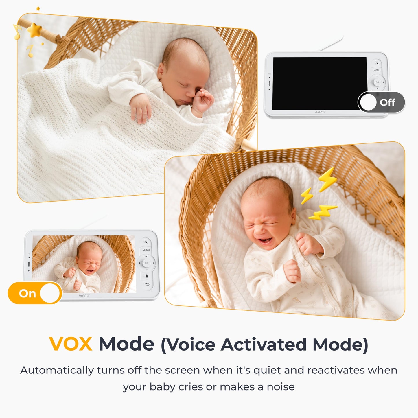 Arenti Baby Monitor, Smart WiFi 6 Baby Camera with 5-Inch Upgraded Wireless Display, 360° View, Auto-Night Vision, Temperature Sensor, Sound & Motion Detection, 2 Way Audio, VOX Mode (B2)