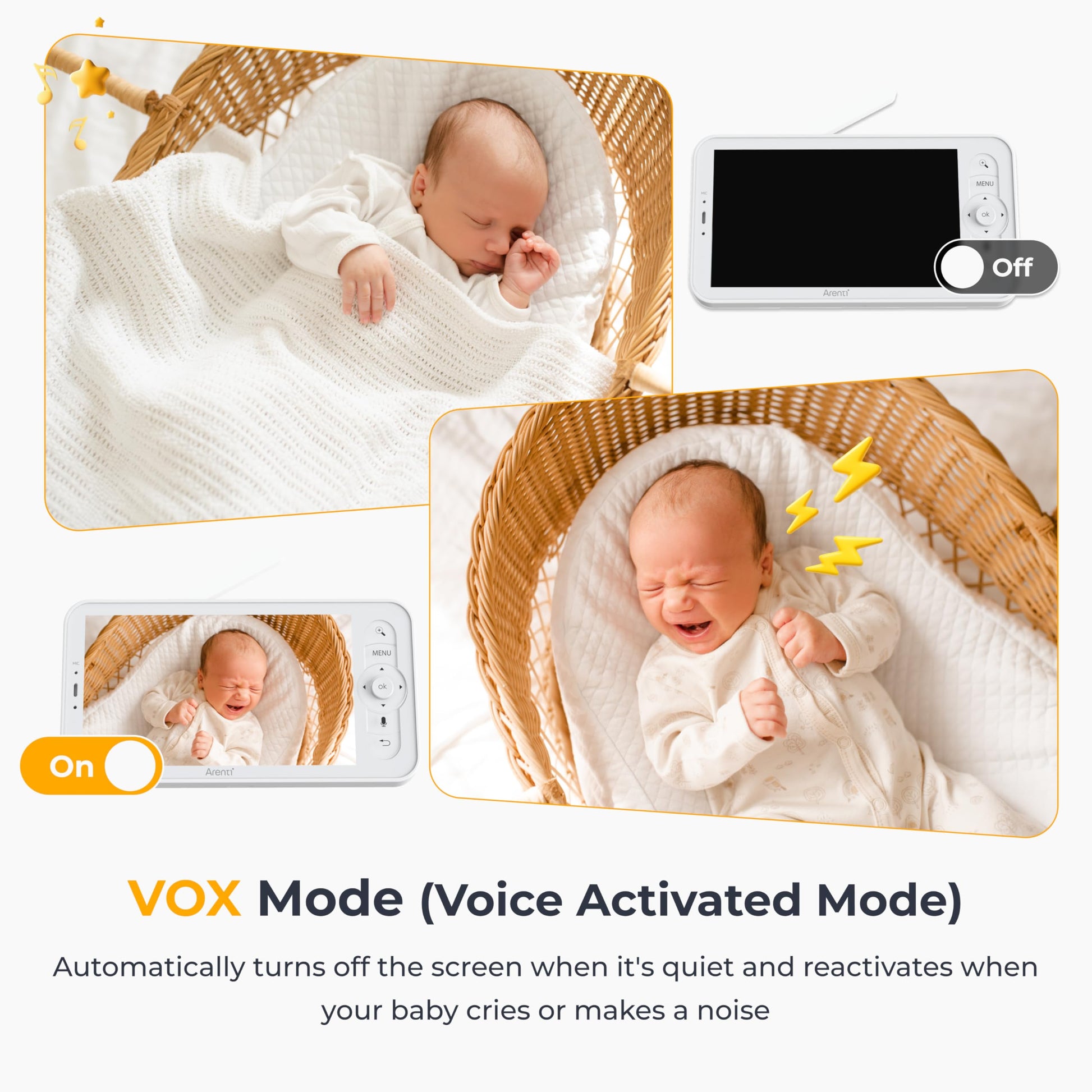 Arenti Baby Monitor 2 Cameras, Smart WiFi 6 Baby Cameras with 5-Inch Upgraded Wireless Display, 360° View, Auto-Night Vision, Temperature Sensor, Sound & Motion Detection, 2 Way Audio, VOX Mode (B2) - Available at All In One Marketplace Canada