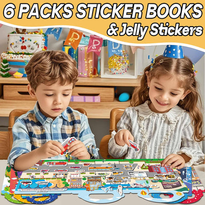 iGetooy Reusable Sticker Book, 6 Sets Sticker Book for Kids, Jelly Stickers for Kids, Vehicles, Animals, Ocean, Dinosaurs, Supermarket, Human Body - Available at All In One Marketplace Canada