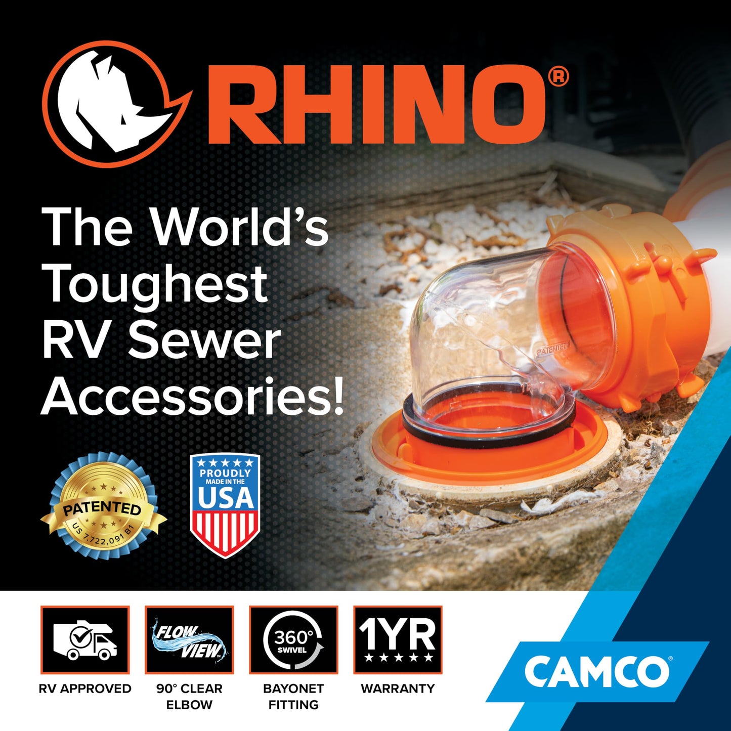 Camco 39736 RhinoFLEX Elbow and 4-in-1 Adapter with Swivel Bayonet Fitting, Orange/Clear 🍁 All In One Marketplace Canada