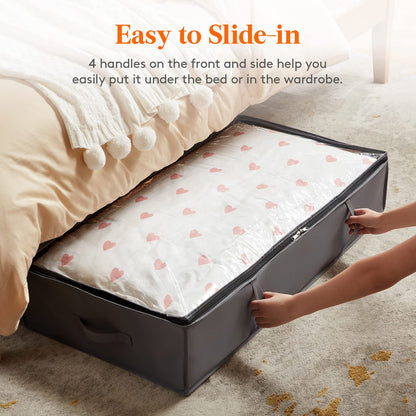 Lifewit 4 Pack 95L Under Bed Storage Bins, Foldable Closet Organizers and Storage Containers,Underbed Storage Bags with Reinforced Handle for Blanket,Clothing,Comforter, Sheets,Wrapping Paper, Grey - Available at All In One Marketplace Canada