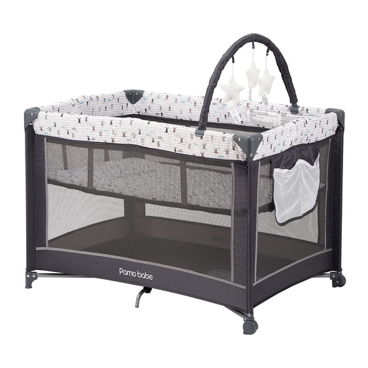Pamo Babe Portable Baby Playpen, Lightweight Travel Playard with Mattress and Wheels (Rabbit) - Available at All In One Marketplace Canada