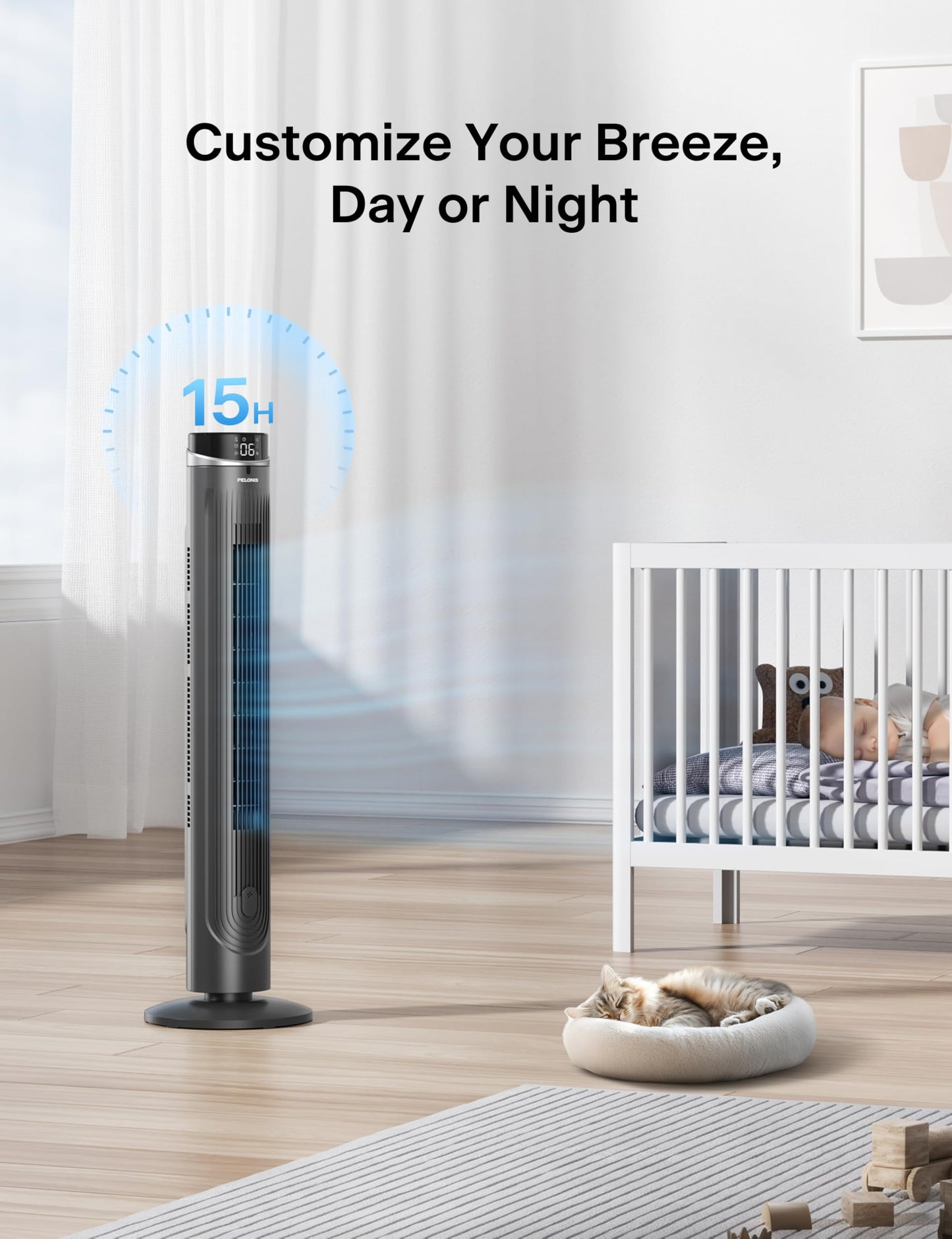 Pelonis 42 inch Tower Fan for Bedroom, 5 Speeds, 4Modes with 28ft/s Standing Fan, 90° Oscillating Fans for Indoors, 15H & 23dB Quiet Timer, householad fans with Remote Control 🍁 All In One Marketplace Canada