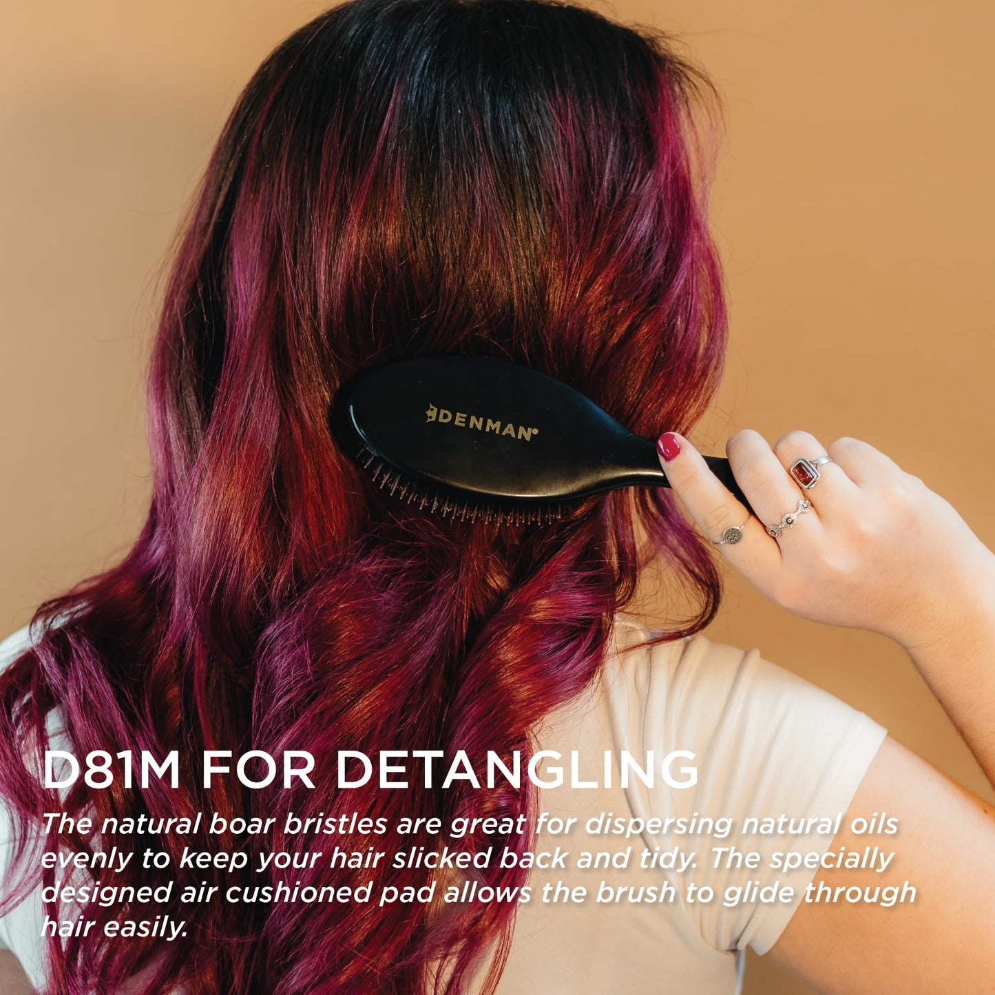 Denman Cushion Hair Brush (Medium) with Soft Nylon Quill Boar Bristles - Porcupine Style for Grooming, Detangling, Straightening, Blowdrying and Refreshing Hair – Black, P081M - Available at All In One Marketplace Canada