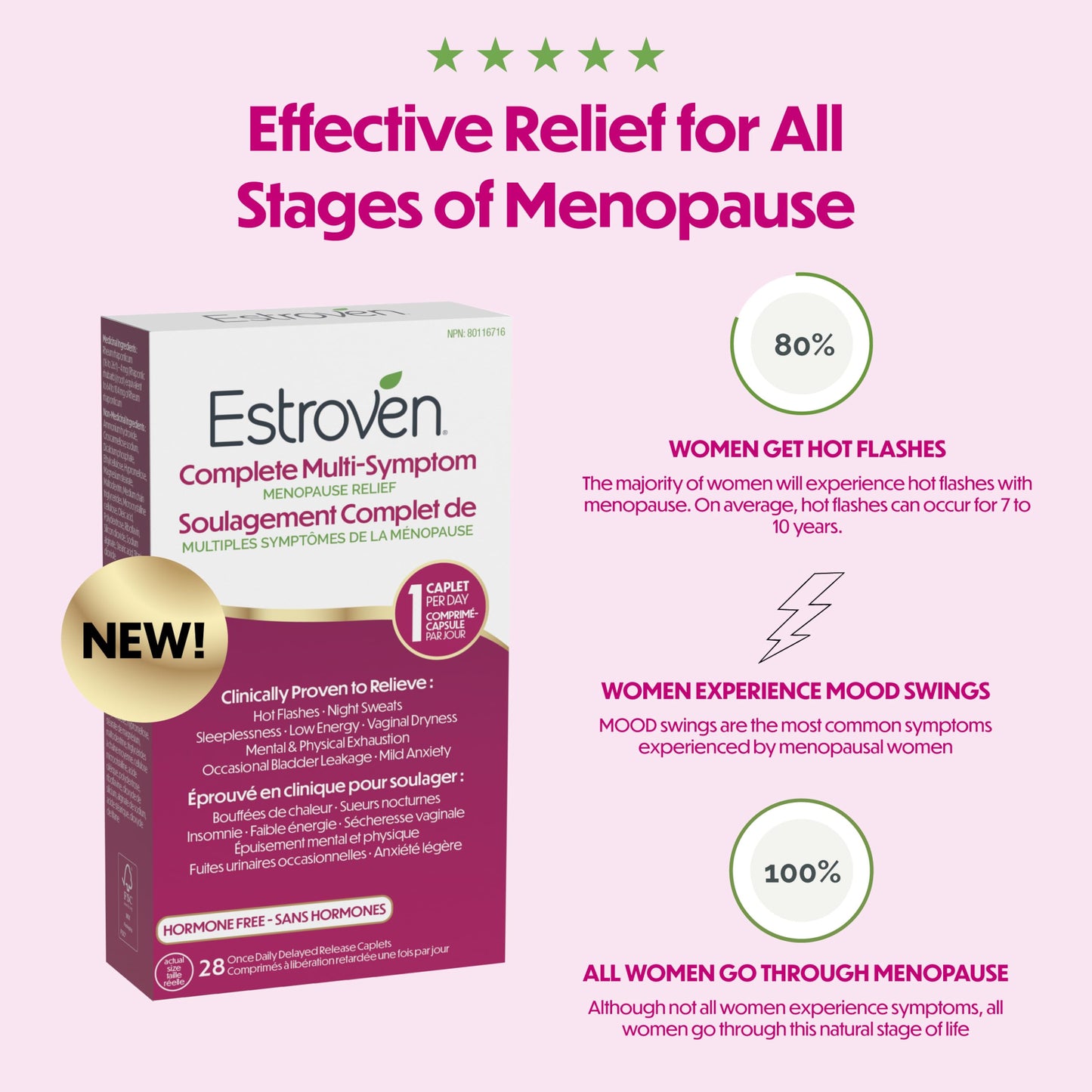 Estroven Complete Multi-Symptom Menopause Supplement for Women, 28 Ct., Clinically Proven Ingredient Provide Menopause Relief & Night Sweats & Hot Flash Relief* Drug-Free & Non-GMO - Available at All In One Marketplace Canada