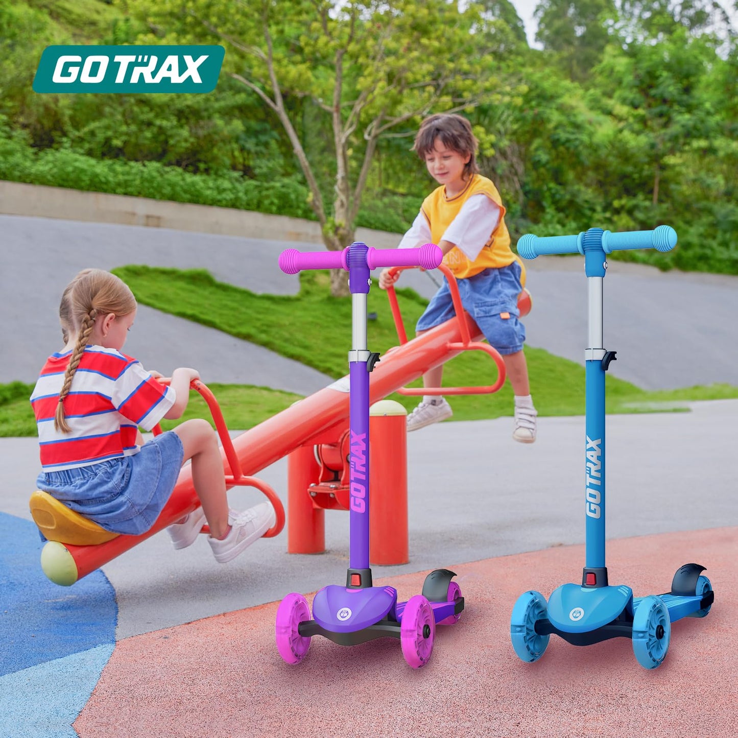 Gotrax KS1 Kids Kick Scooter, LED Lighted Wheels and 3 Adjustable Height Handlebars, Lean-to-Steer & Widen Anti-Slip Deck, 3 Wheel Scooter for Boys & Girls Ages 3+ and up to 100 Lbs (Purple)
