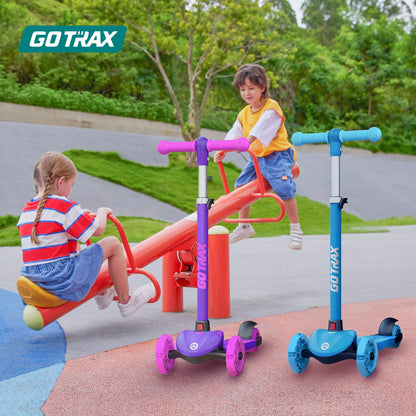 Gotrax KS1 Kids Kick Scooter, LED Lighted Wheels and 3 Adjustable Height Handlebars, Lean-to-Steer & Widen Anti-Slip Deck, 3 Wheel Scooter for Boys & Girls Ages 3+ and up to 100 Lbs (Purple)
