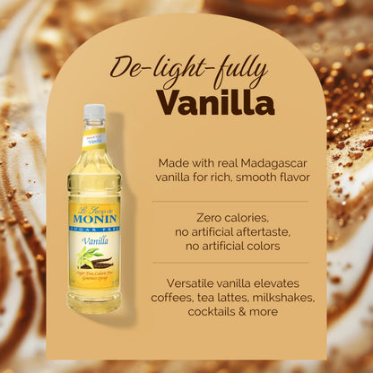 Monin - Sugar Free Vanilla Syrup | Premium Calorie-Free Syrup | Pure & Rare Madagascar Vanilla for Coffee, Lattes & More (BPA-Free Plastic Bottle, 33.8 fl oz) - Available at All In One Marketplace Canada