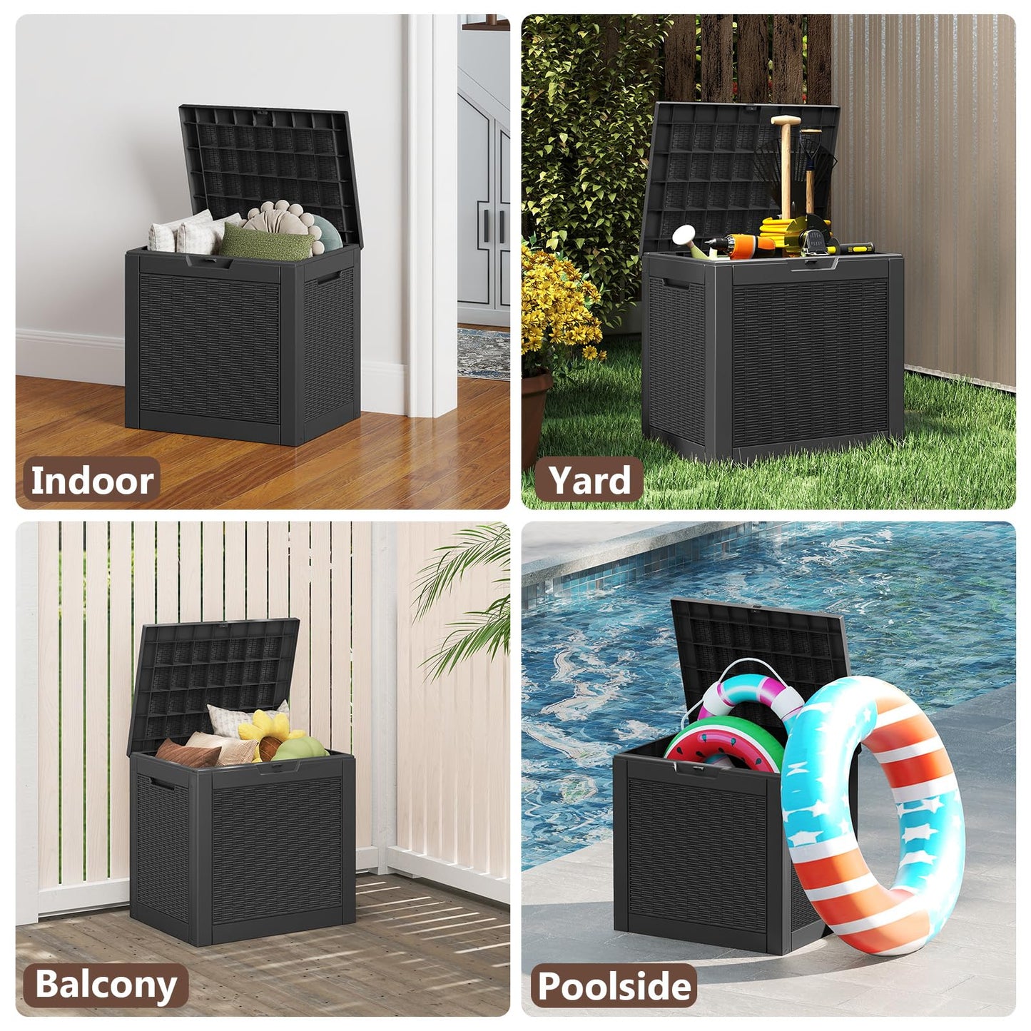 Ceecysaa Rattan-Style 30 Gallon Deck Box Outdoor, Waterproof Storage Box, Black Ceecysaa