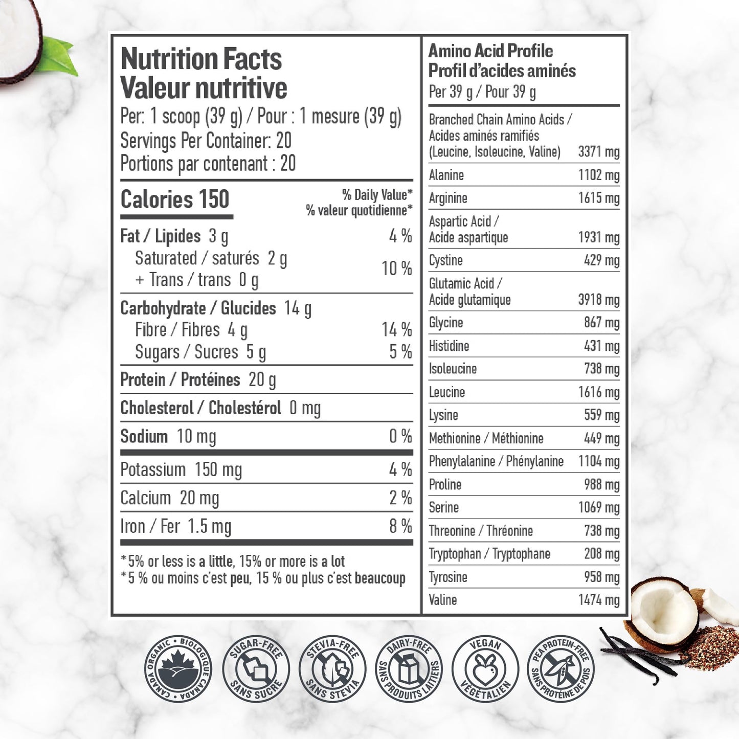 Botanica Organic Vegan Perfect Protein Powder – Plant-Based, Gluten Free, Stevia & Sugar Free – 20 g Protein + 3.4 g BCAAs per Serving, Vanilla, 780 g