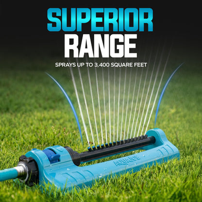 Aqua Joe Oscillating Sprinkler with Metal Ground Spike, Adjustable Spray Position Irrigator for 3400 Sq Ft Coverage Compatible with Garden Hoses