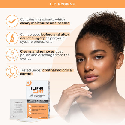 Thea Pharma BlephaClean Lid Wipes - Gentle, Sterile Ready-to-Use for Daily Lid Care, Ideal for those diagnosed with Dry Eye, including MGD & Blepharitis and Infants, Individually Wrapped - 30 Wipes - Available at All In One Marketplace Canada