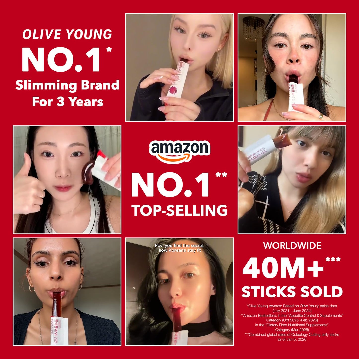 FOODOLOGY Coleology Cutting Stick Jelly (Pomegranate) – Dietary Fiber Supplement for Healthy Weight Management, Chia Seeds & Garcinia Cambogia, Korean Beauty with Collagen – 10 Sticks - Available at All In One Marketplace Canada