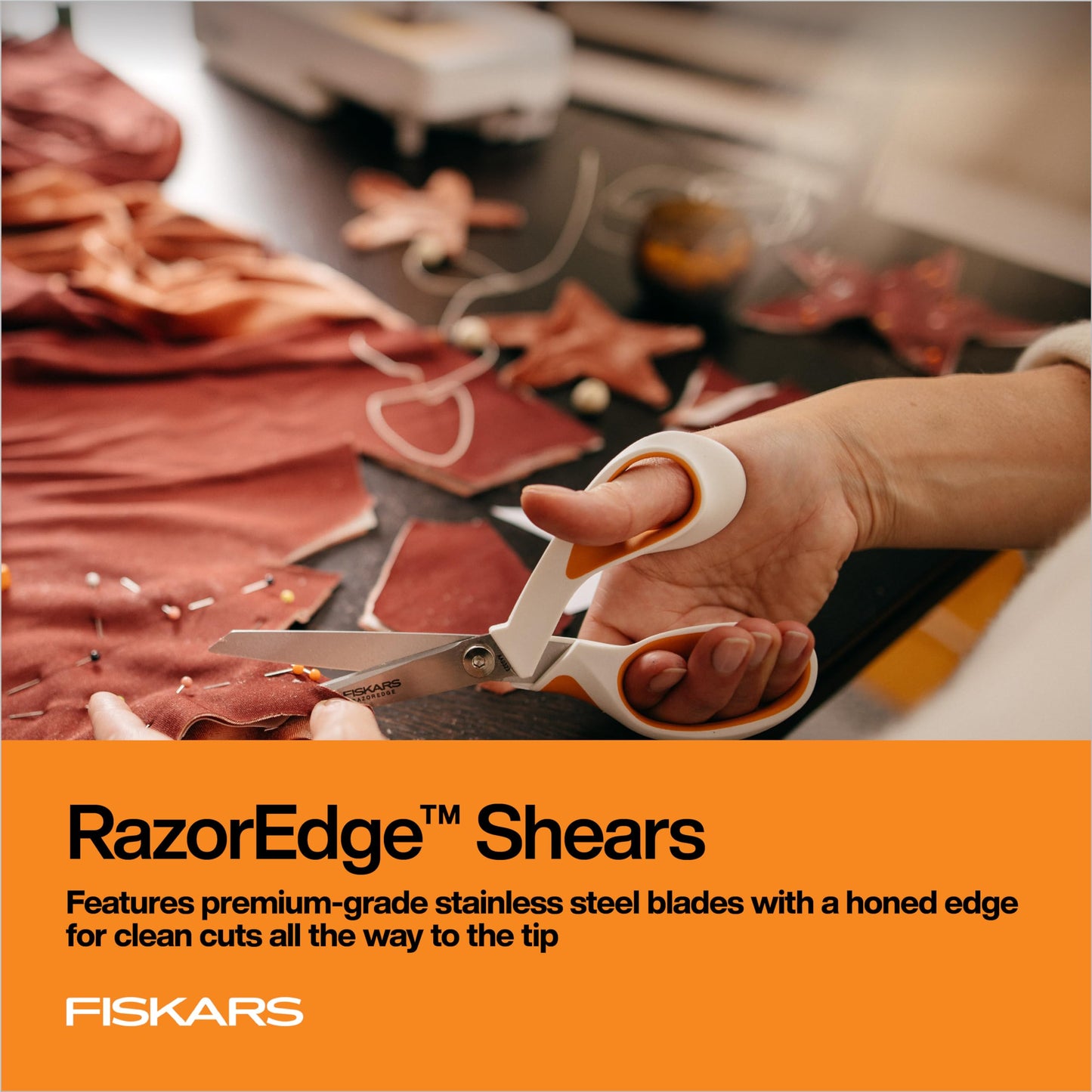 Fiskars RazorEdge Fabric Scissors - 8" Heavy Duty Fabric Shears with SoftGrip Ergonomic Handle, Premier Grade Stainless Steel Blades Fiskars