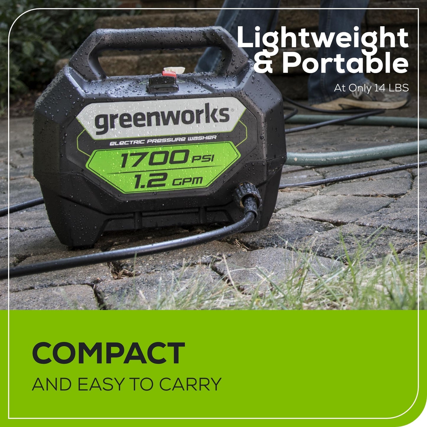 Greenworks 1700 PSI 1.2-Gallon-GPM 13 Amp Cold Water Electric Pressure Washer, GPW1704 Greenworks