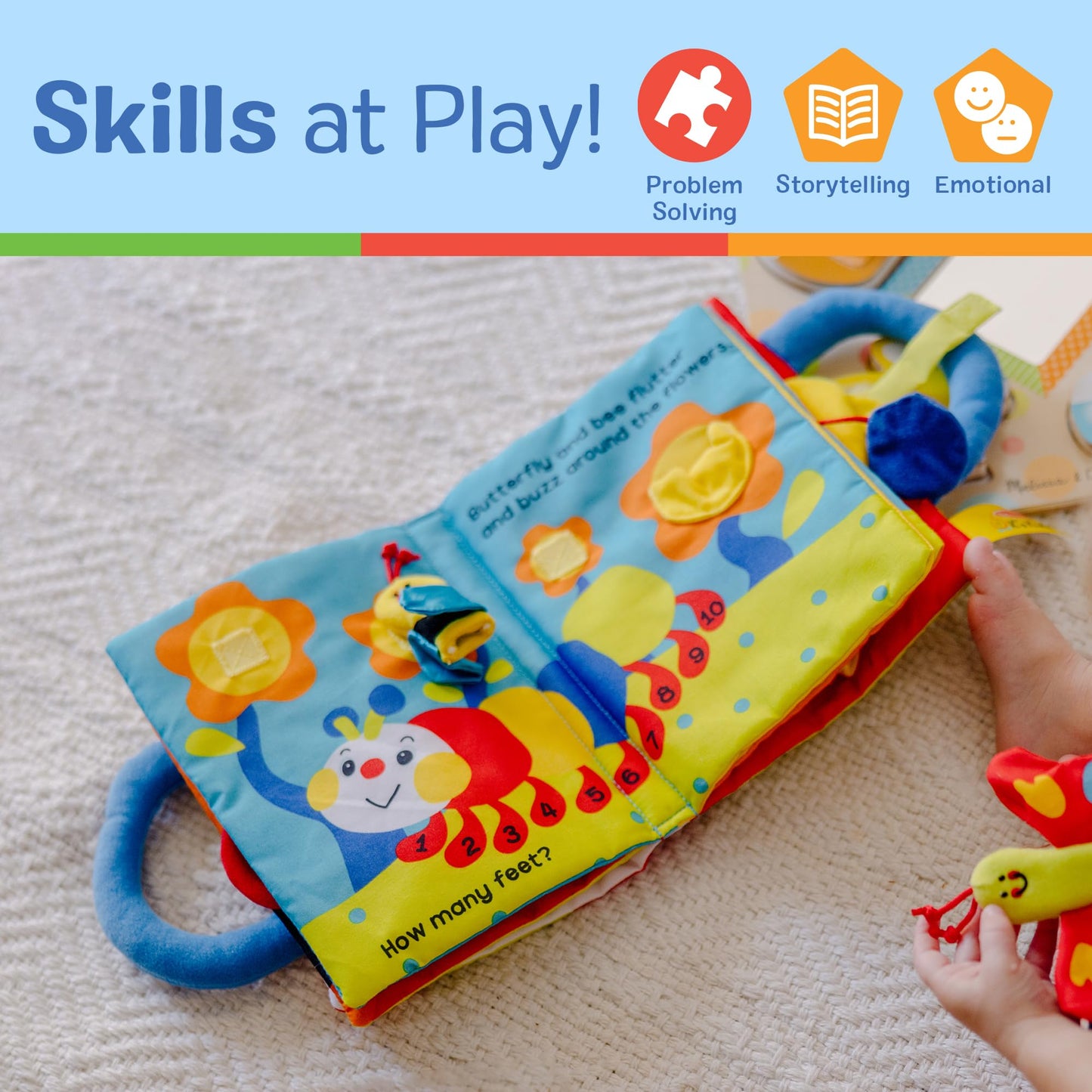 Melissa & Doug K’s Kids My First Activity Book, Soft Cloth Baby Book with Infant Toys—Puppets, Crinkles, Buttons, Buckles & Clock, Machine Washable Montessori Baby Toys for Kids 0–24 Months Melissa & Doug