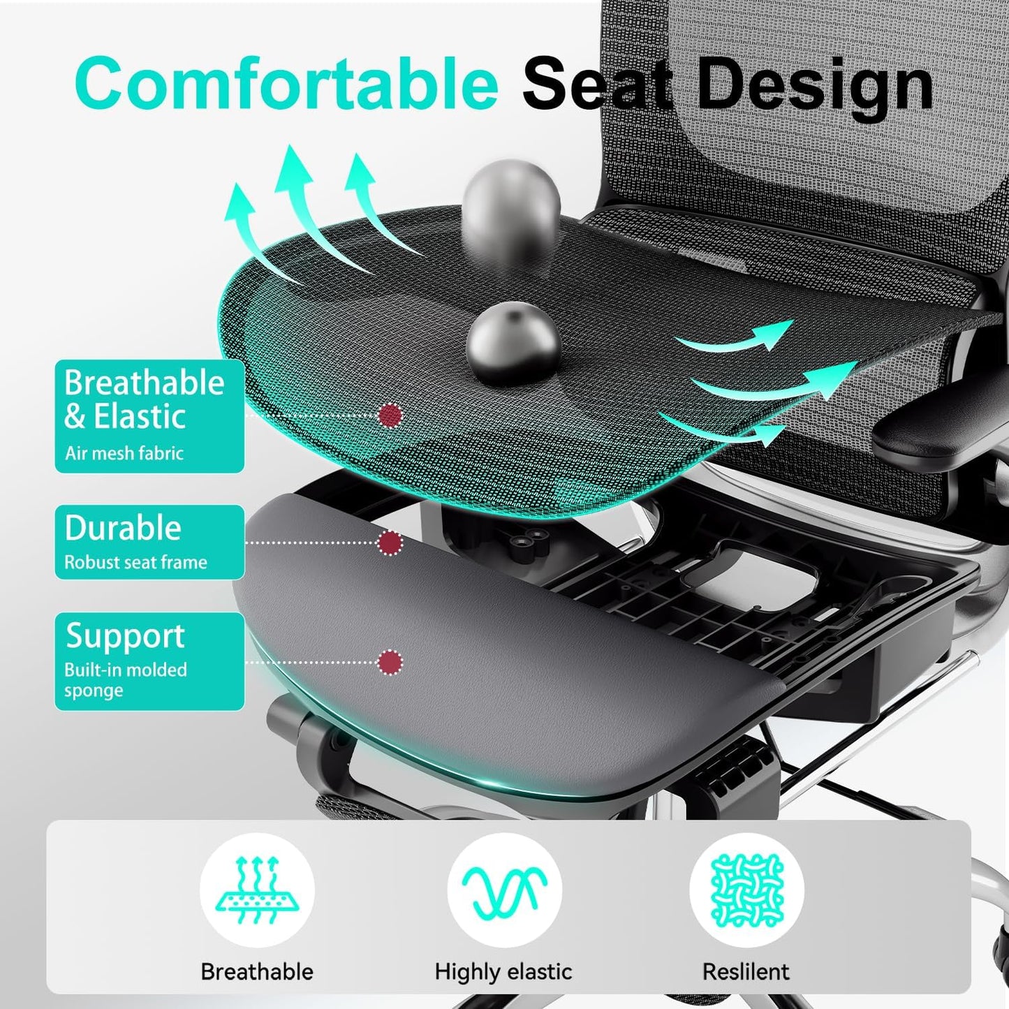 Ergonomic Office Chair,Office Chair with Tilt Function,Mesh Office Chair with Footrest,Ergonomic Chair with Adaptive Backrest, Adjustable Headrest and Flip-Up Armrests - Available at All In One Marketplace Canada