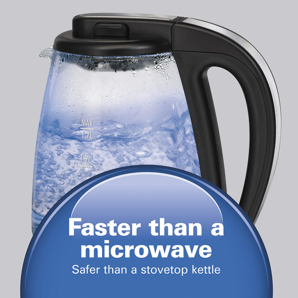 Hamiton Beach 40864C Glass Electric Kettle, 1.7 Liter Capacity, Automatic Shutoff, Cord-Free Design, Stainless Steel