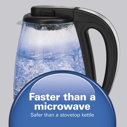 Hamiton Beach 40864C Glass Electric Kettle, 1.7 Liter Capacity, Automatic Shutoff, Cord-Free Design, Stainless Steel