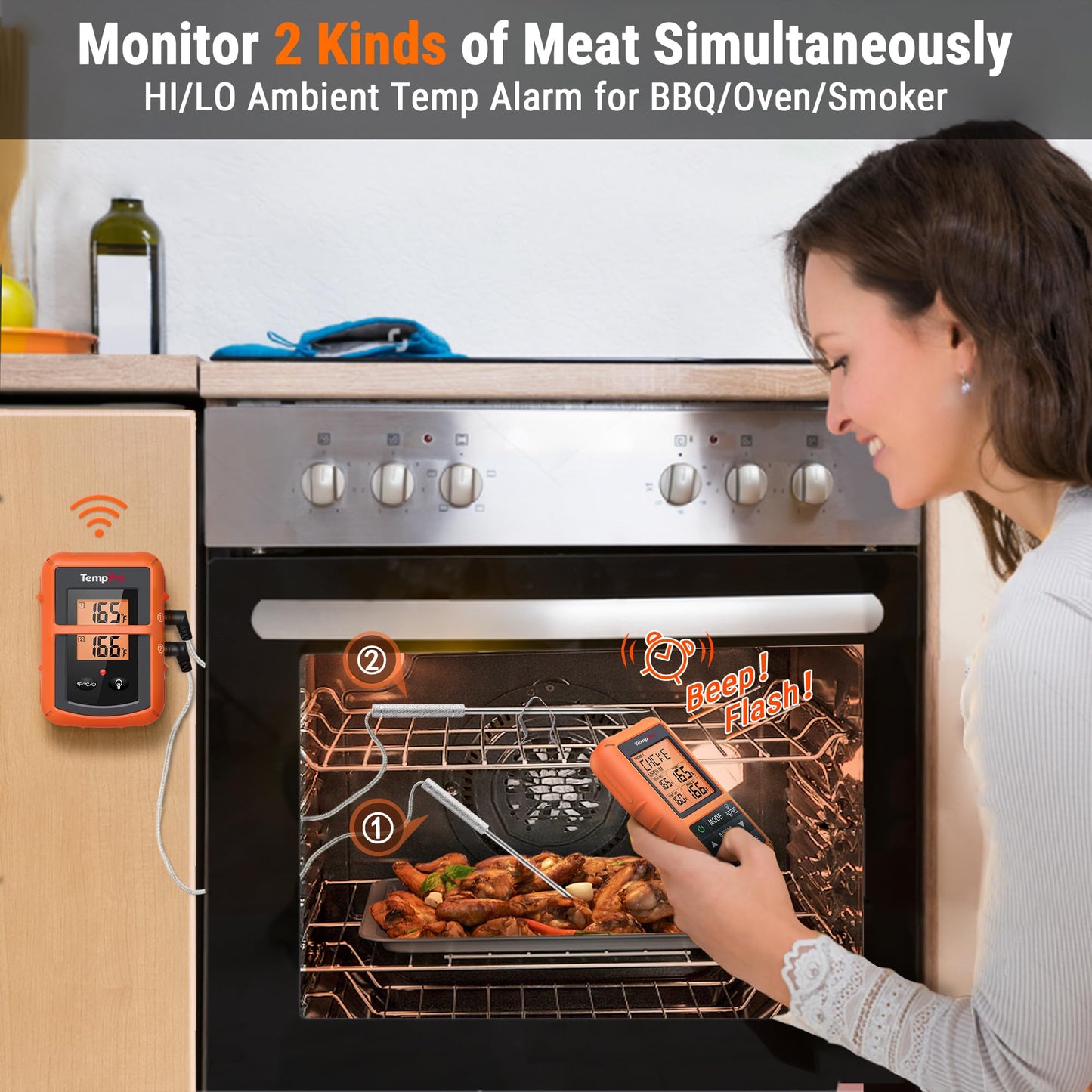 TempPro TP20 500FT Wireless Digital Thermometer with Dual Temperature Probe, Digital Cooking Food Thermometer Wireless for Smoker BBQ Grill Thermometer Beef Steak Turkey Thermometer - Available at All In One Marketplace Canada