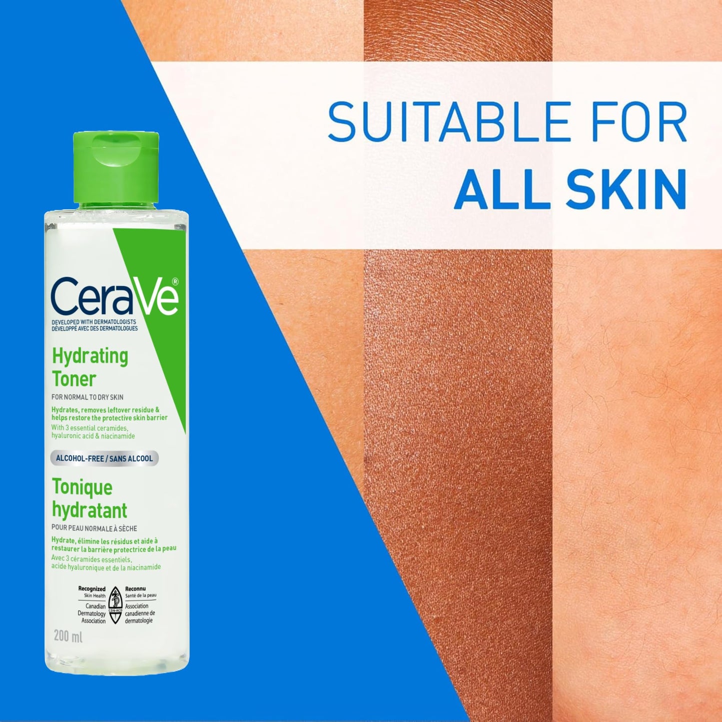 CeraVe Hydrating Toner for Face with Hyaluronic Acid, Niacinamide, and Ceramides for Sensitive Dry Skin | Alcohol-Free, Fragrance-Free, Non Comedogenic | Full Size, 200 mL - Available at All In One Marketplace Canada
