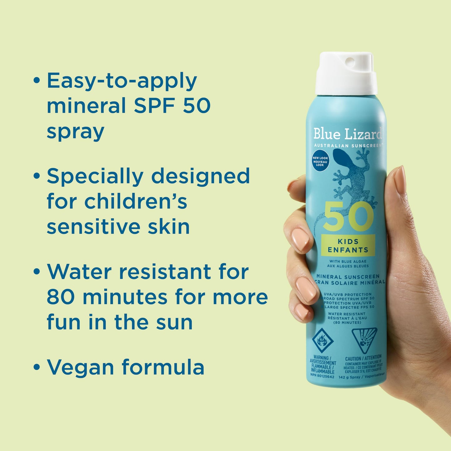 Blue Lizard Kids Mineral SPF 50 Sunscreen Spray, Broad-Spectrum UVA/UVB Protection, Water-Resistant, Zinc Oxide Formula, 142 g