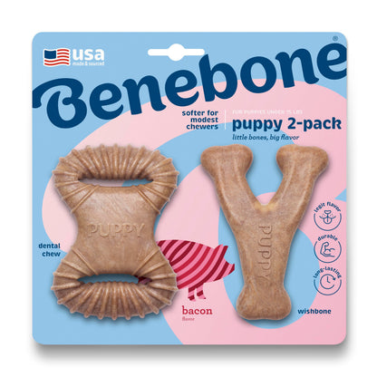 Benebone Puppy 2-Pack Dental Chew/Wishbone Dog Chew Toys, Real Bacon 🍁 All In One Marketplace Canada