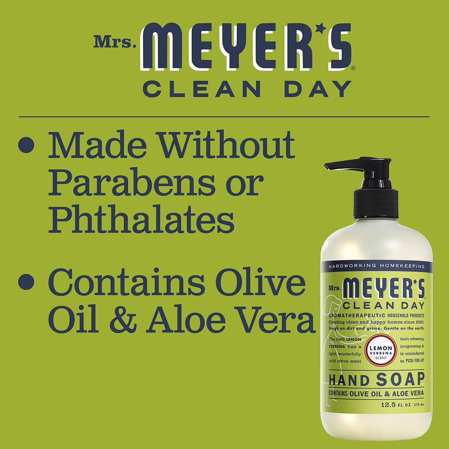 Mrs. Meyer's Clean Day Liquid Hand Soap, Cruelty Free & Biodegradable Hand Wash Formula Made with Essential Oils, Lemon Verbena Scent, 370 ml Bottles, 4 Pack MRS. MEYER'S