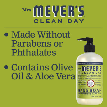 Mrs. Meyer's Clean Day Liquid Hand Soap, Cruelty Free & Biodegradable Hand Wash Formula Made with Essential Oils, Lemon Verbena Scent, 370 ml Bottles, 4 Pack MRS. MEYER'S