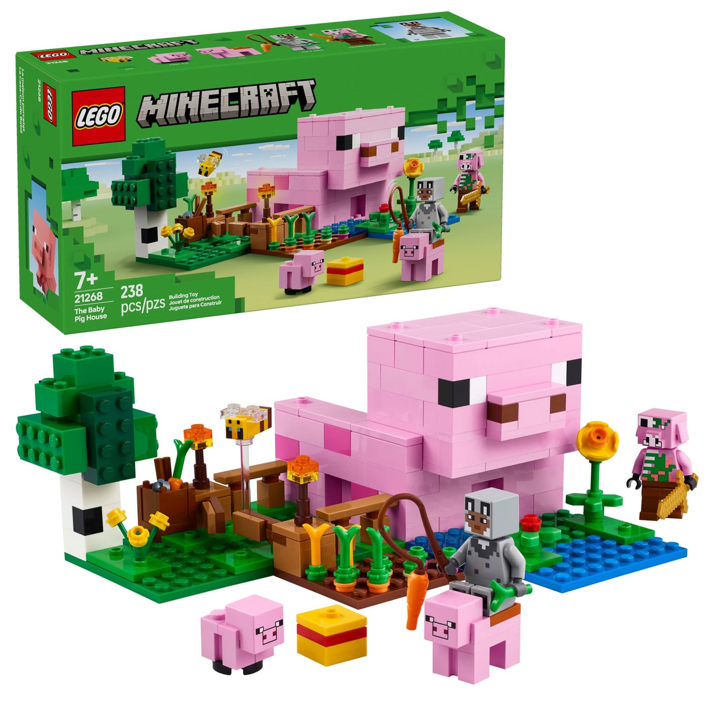 LEGO Minecraft The Baby Pig House Toy Figures and Playset - Building Minecraft Toy for Kids, Boys and Girls, Ages 7+ - with 2 Minifigures for Pretend Play - Gift Idea for Birthdays - 21268
