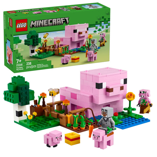 LEGO Minecraft The Baby Pig House Toy Figures and Playset - Building Minecraft Toy for Kids, Boys and Girls, Ages 7+ - with 2 Minifigures for Pretend Play - Gift Idea for Birthdays - 21268